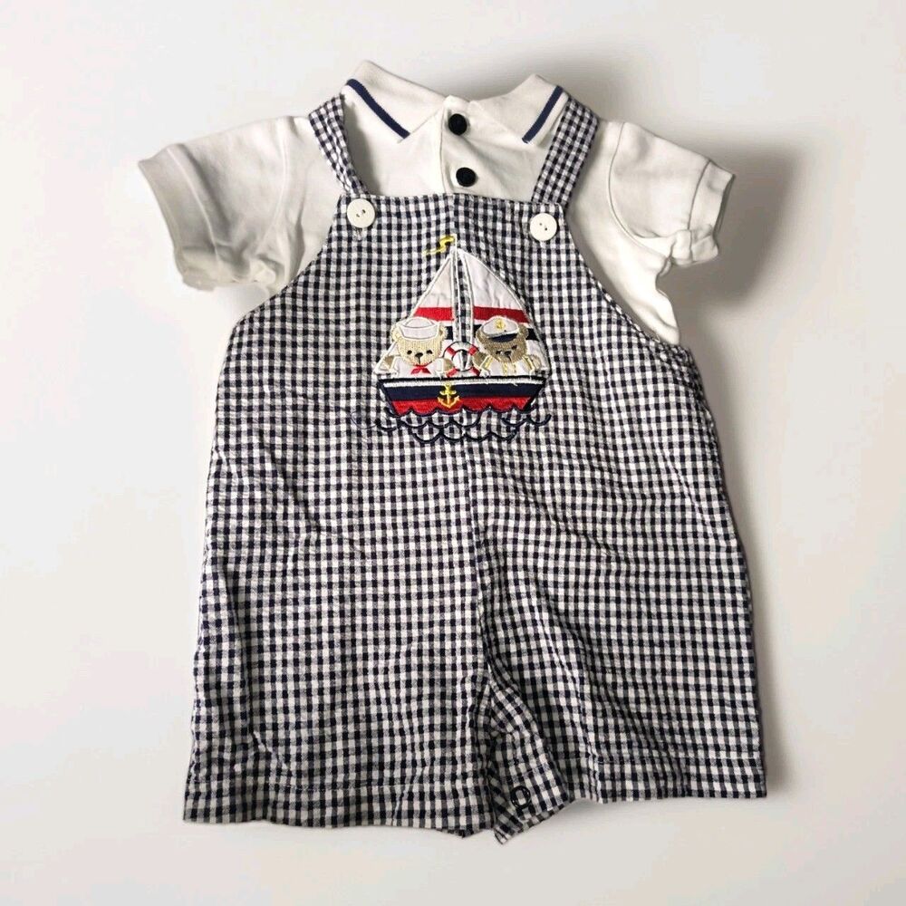 Vtg Sesame Street Collab Good Lad Nautical Theme Overalls & Shirt 3-6 Months